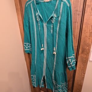 Soft Surroundings Turquoise Embroidered Cover-Up
